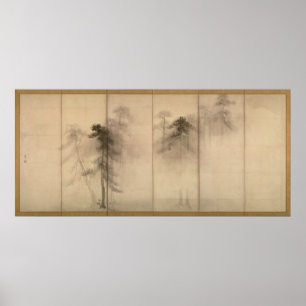 Pine Trees Verlassen Handbildschirm von Hasegawa T Poster