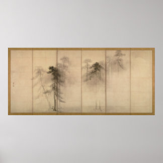 Pine Trees Verlassen Handbildschirm von Hasegawa T Poster