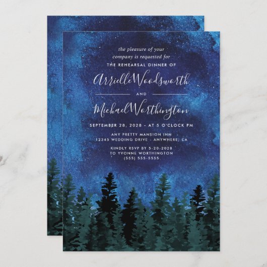Pine Trees Watercolor Probe Abendessen Einladung (Vorne/Hinten)