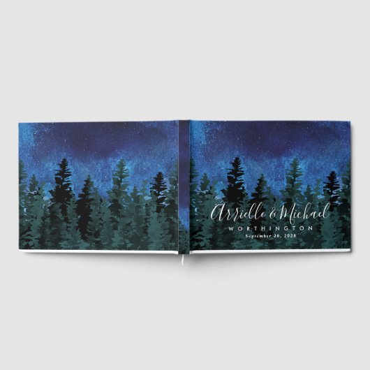 Pine Trees Watercolor Rustic Evergreen Wedding Gästebuch (Voll)