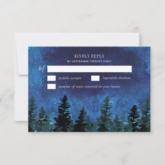 Pine Trees Watercolor Rustic Wedding RSVP Cards Karte (Vorderseite)