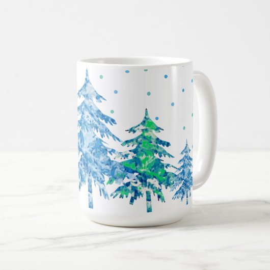 Pine Trees Winter Forest Weihnachten Kaffeetasse (VorderseiteRechts)