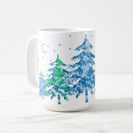 Pine Trees Winter Forest Weihnachten Kaffeetasse (Vorderseite Links)