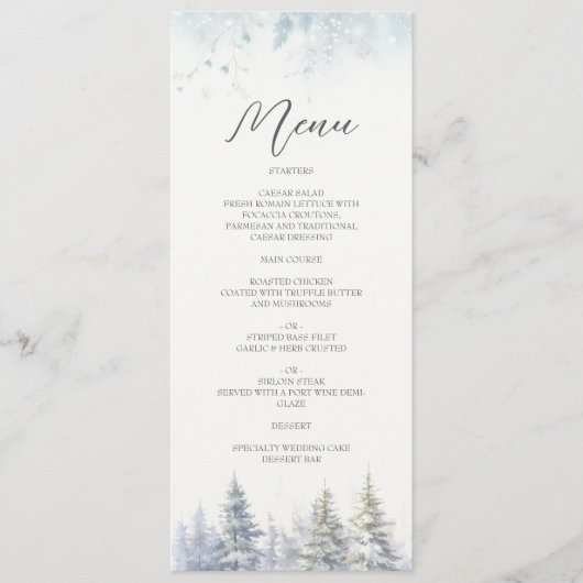 Pine Trees Winter Wedding Menu Menükarte (Vorderseite)