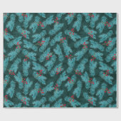 Pine Twigs and Red Berries Christmas Pattern Geschenkpapier (Flach)