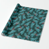 Pine Twigs and Red Berries Christmas Pattern Geschenkpapier (Ungerollt)