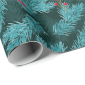 Pine Twigs and Red Berries Christmas Pattern Geschenkpapier (Rolleneckpunkt)
