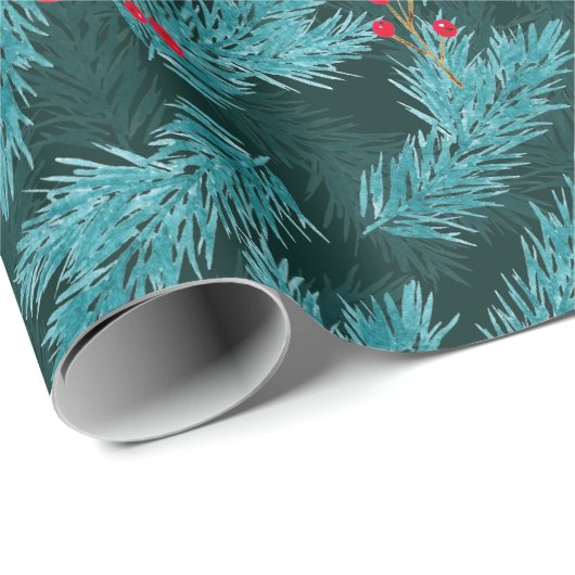Pine Twigs and Red Berries Christmas Pattern Geschenkpapier (Rolleneckpunkt)