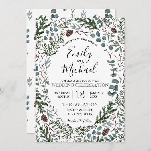 Pine und Eucalyptus Wedite Einladung (Vorne/Hinten)