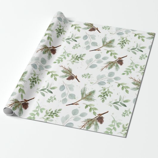 Pine und Eukalyptus Watercolor Wrapping Paper Geschenkpapier (Ungerollt)