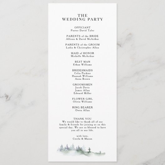 Pine-Wappen-Hochzeitsprogramm Programm (Rückseite)