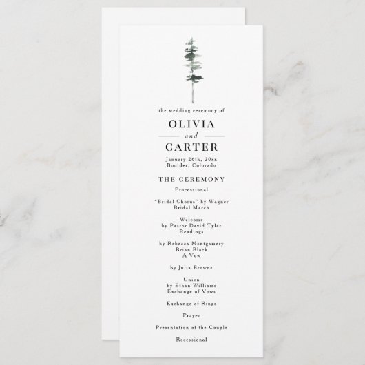 Pine-Wappen-Hochzeitsprogramm Programm (Vorne/Hinten)