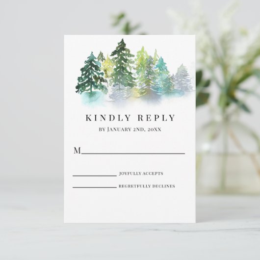 Pine Wappen Wedding RSVP (Stehend Vorderseite)