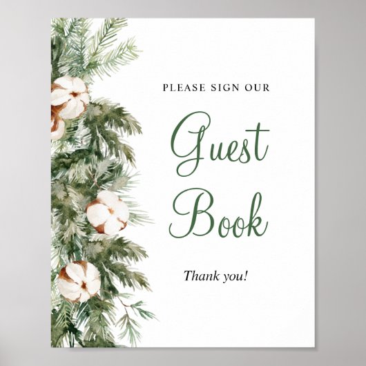 Pine Winter Guest Book Brautparty Signage Poster (Vorne)