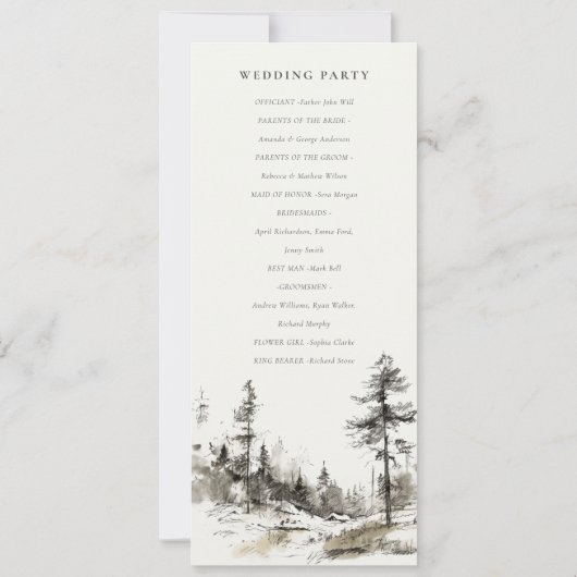 Pine Woods Landscape Sketch Wedding Programm (Rückseite)