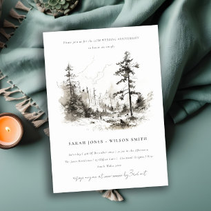 Pine Woods Landschaft Sketch Hochzeit Jahrestag Einladung