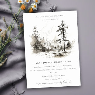 Pine Woods Mountain Landschaft Sketch Verlobung Einladung