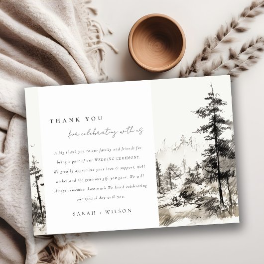 Pine Woods Mountain Landschaftsbild Hochzeit Dankeskarte