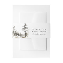 Pine Woods Mountain Landschaftsbild Hochzeit Einladungsbanderole