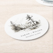 Pine Woods Mountain Landschaftsbild Hochzeit Runder Pappuntersetzer (Angewinkelt)