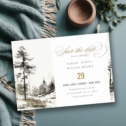 Pine Woods Mountain Landschaftsbild Hochzeit Save The Date