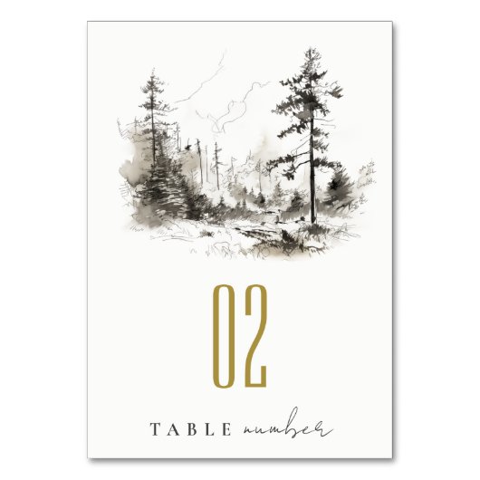 Pine Woods Mountain Landschaftsbild Hochzeit Tischnummer (Rückseite)