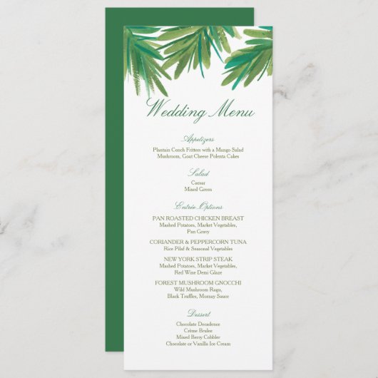 Pine Woods Watercolor | Hochzeitsmenü Menükarte (Vorne/Hinten)