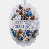 Pine Wreath Blue and White Business Holiday Paper Ornament Karte (Links)