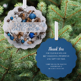 Pine Wreath Blue and White Business Holiday Paper Ornament Karte