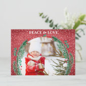 Pine Wreath Christmas Foto Weihnachtskarte Feiertagskarte (Stehend Vorderseite)