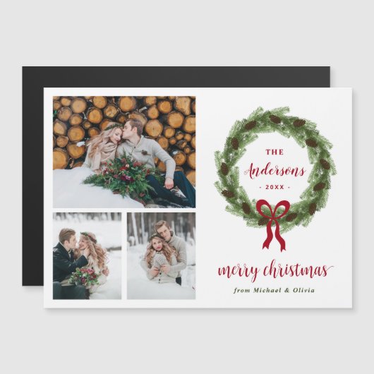 Pine Wreath Frohe Weihnachten Magnetic Foto Card Magnetkarte (Vorne/Hinten)