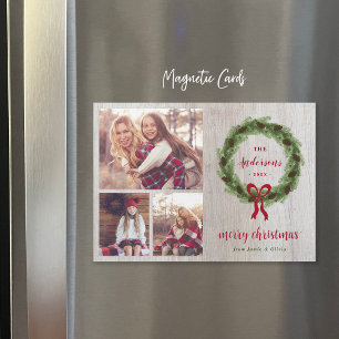 Pine Wreath Frohe Weihnachten Magnetic Foto Card Magnetkarte