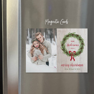 Pine Wreath Frohe Weihnachten Magnetic Foto Card Magnetkarte