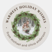 Pine Wreath Frohe Weihnachts-Circle Foto Runder Aufkleber (Vorderseite)