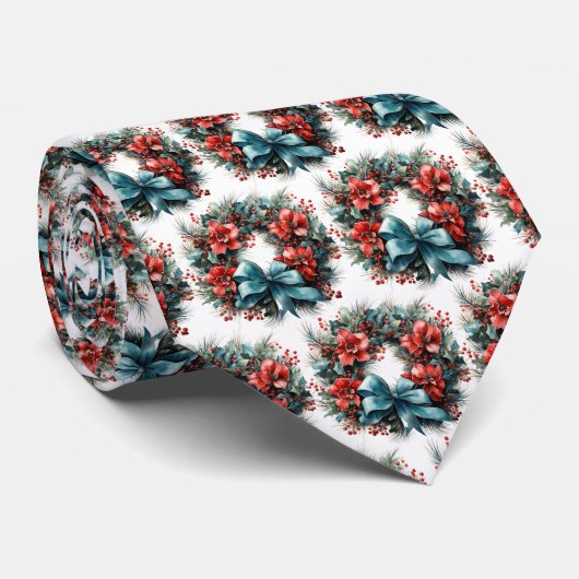 Pine Wreath mit Holly Festive Christmas Pattern Krawatte (Gerollt)