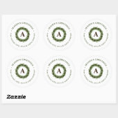 Pine Wreath Monogram Frohe Weihnachten Runder Aufkleber (Blatt)