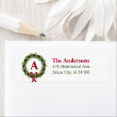 Pine Wreath Monogram Holiday Rücksendeadresse (Insitu)