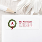 Pine Wreath Monogram Holiday Rücksendeadresse (Insitu)