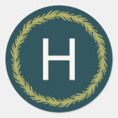 Pine Wreath Monogramm Runder Aufkleber (Vorderseite)