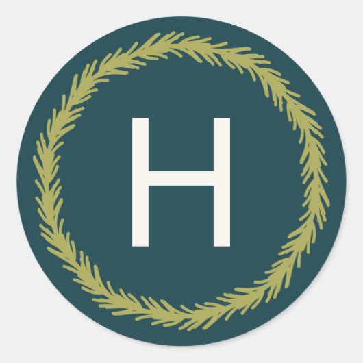 Pine Wreath Monogramm Runder Aufkleber (Vorderseite)