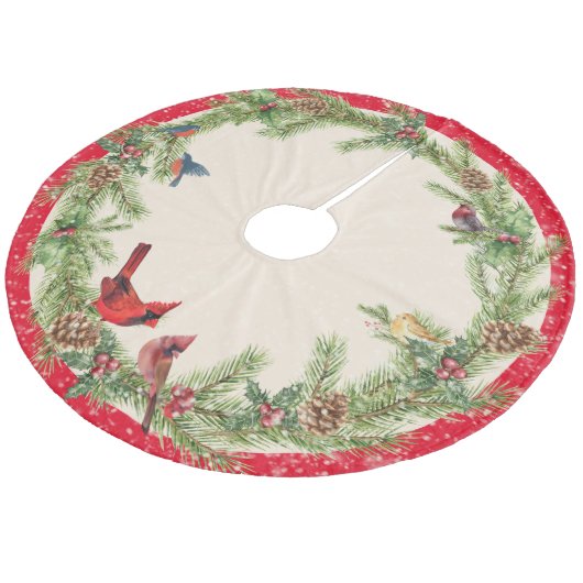 Pine Wreath Pinecones Berries Birnen und Schnee Fleece Weihnachtsbaumdecke (Schrägansicht)