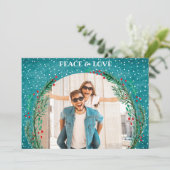 Pine Wreath Türkis Weihnachtsfest Foto Feiertagskarte (Stehend Vorderseite)