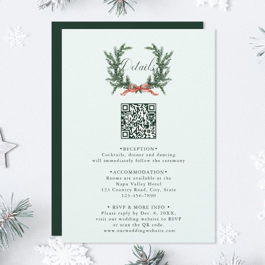 Pine Wreath Wedding QR Code Details Mint Green Begleitkarte