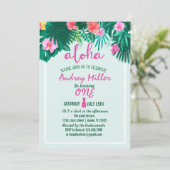 PINEAPPLE ALOHA Tropische Blume Geburtstag Einladung (Stehend Vorderseite)