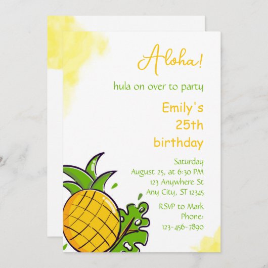 Pineapple birthday party invitation template einladung (Vorne/Hinten)