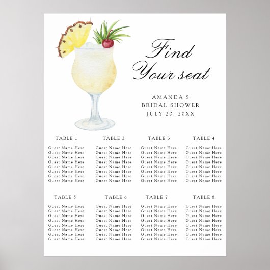 Pineapple Cocktail Wedding seating chart Poster (Vorne)