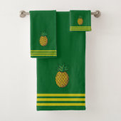 Pineapple Fruit, Three Stripes on Forest Green Badhandtuch Set (Insitu)