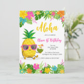 Pineapple Girl Birthday Aloha Hawaii Summer Einladung (Stehend Vorderseite)