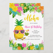 Pineapple Girl Birthday Aloha Hawaii Summer Einladung (Vorne/Hinten)