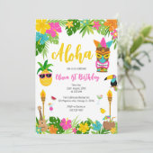 Pineapple Girl Birthday Aloha Hawaii Summer Einladung (Stehend Vorderseite)